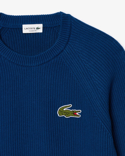 Ribbed cotton sweater with badge